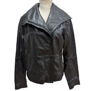 Bod & Christensen Women's Medium Asymmetrical Closure Leather Biker Jacket Black